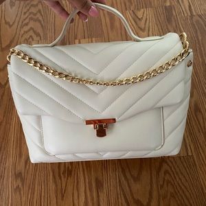 White Quilted Crossbody with Top Handle
